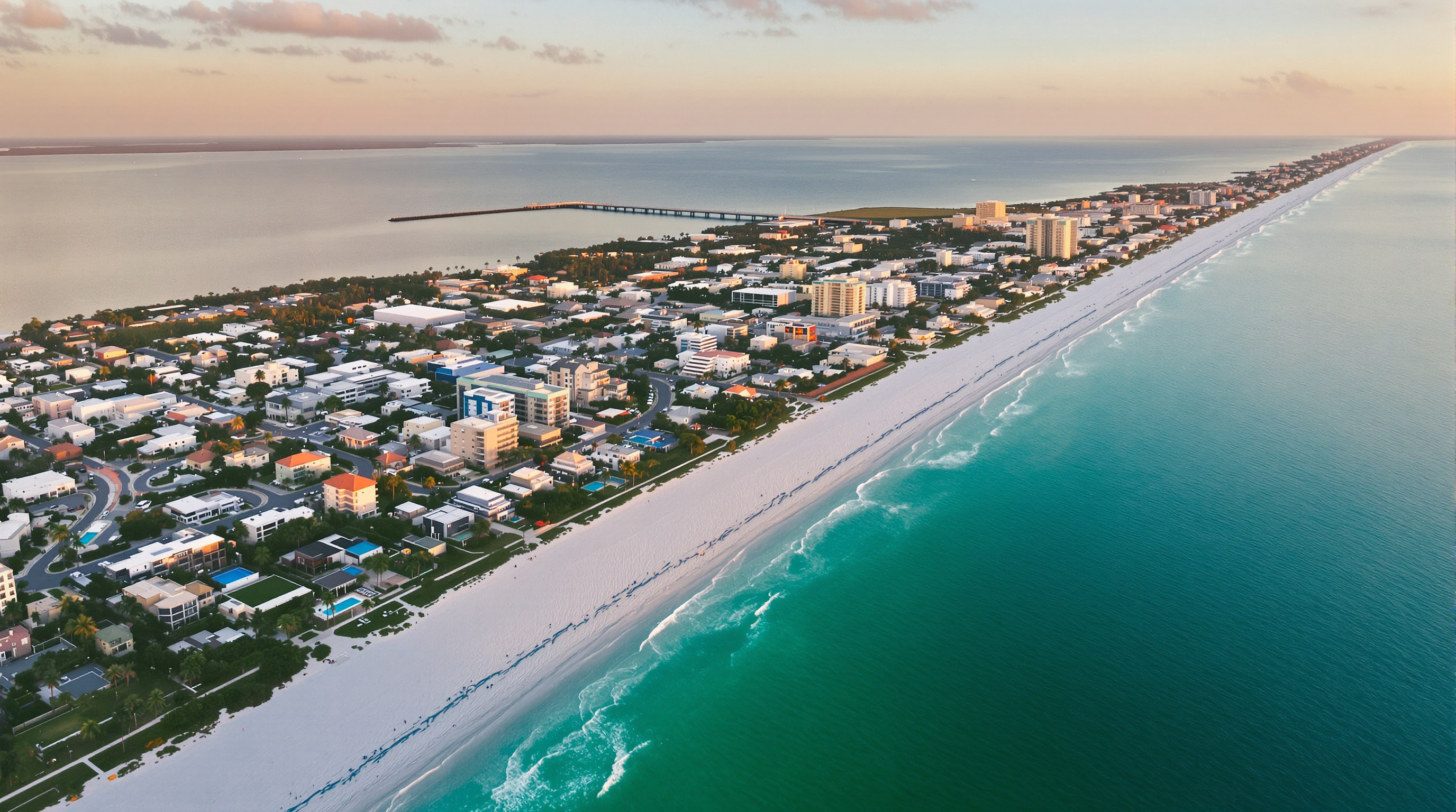 Aerial view of the Clearwater coastline with homes and condos